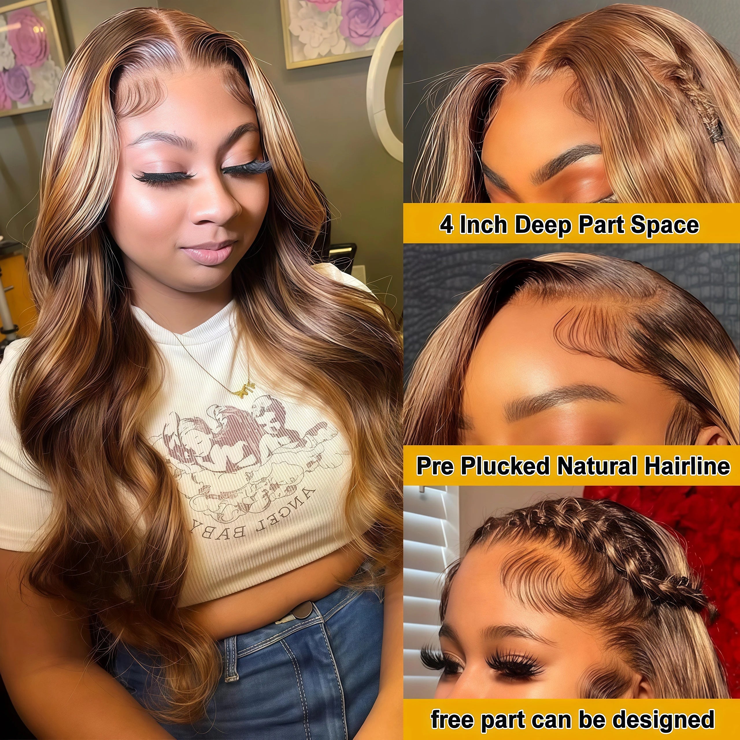 Highlight Human Hair Wigs For Women Colored Honey Blonde Body Wave Wig 13x6 HD Lace Frontal Wigs 4x4 5x5 Closure Human Hair