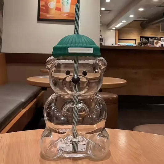 Large Capacity 500ML Cute Bear Glass Cup 2025 New Christmas Gift Durable for Coffee Beer Wine Cocktails Straw Mug 