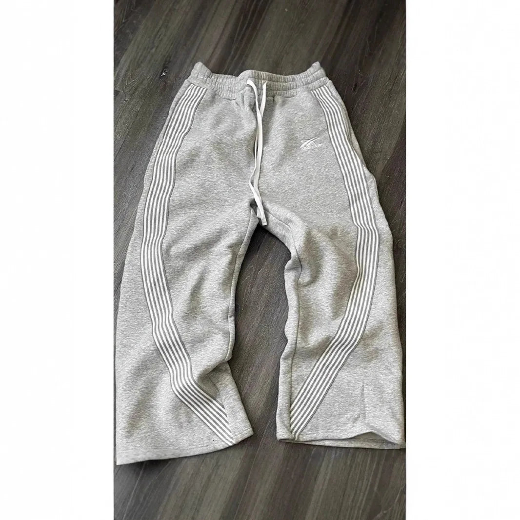 Men's Casual Striped Loose Wide Leg Pants Drawstring Straight Leg Sport Trousers Autumn Winter Fashion City Youth Polyester