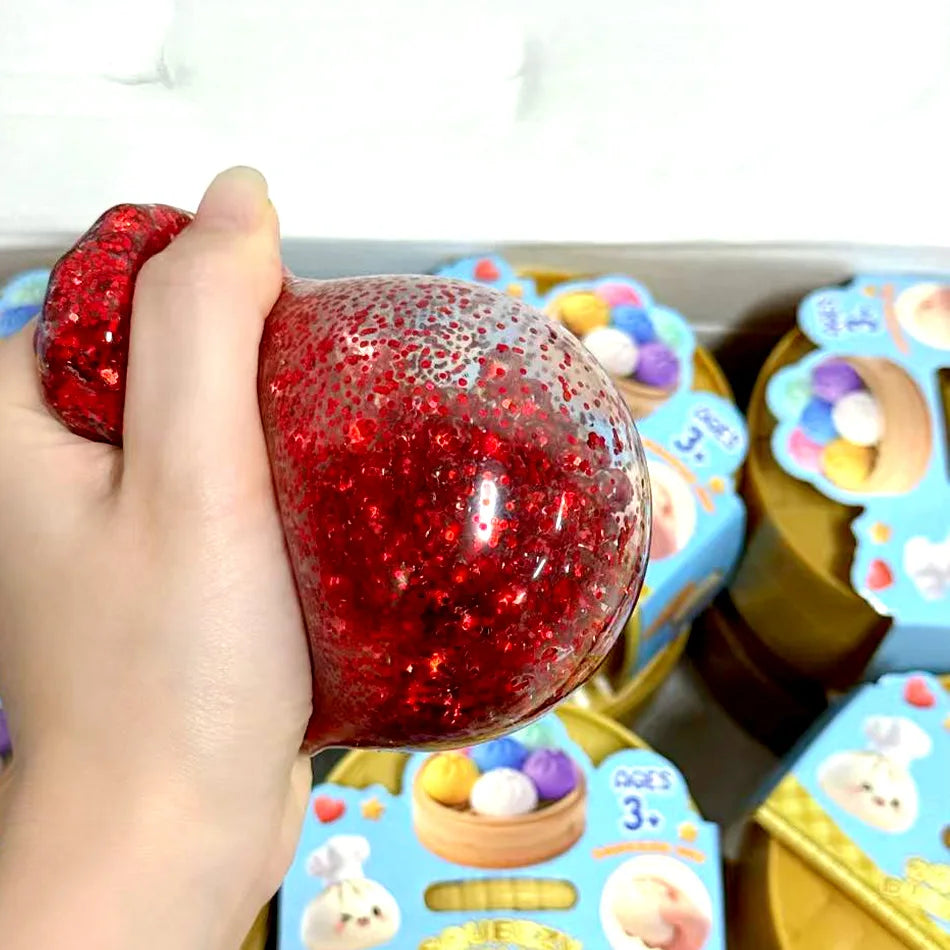 Glitter Dumpling Squishies Toy Bun Baozi Dumpling Mystery Box Colorful Food Squishy Sensory Fidget Toy Anti Stress Squeeze Balls