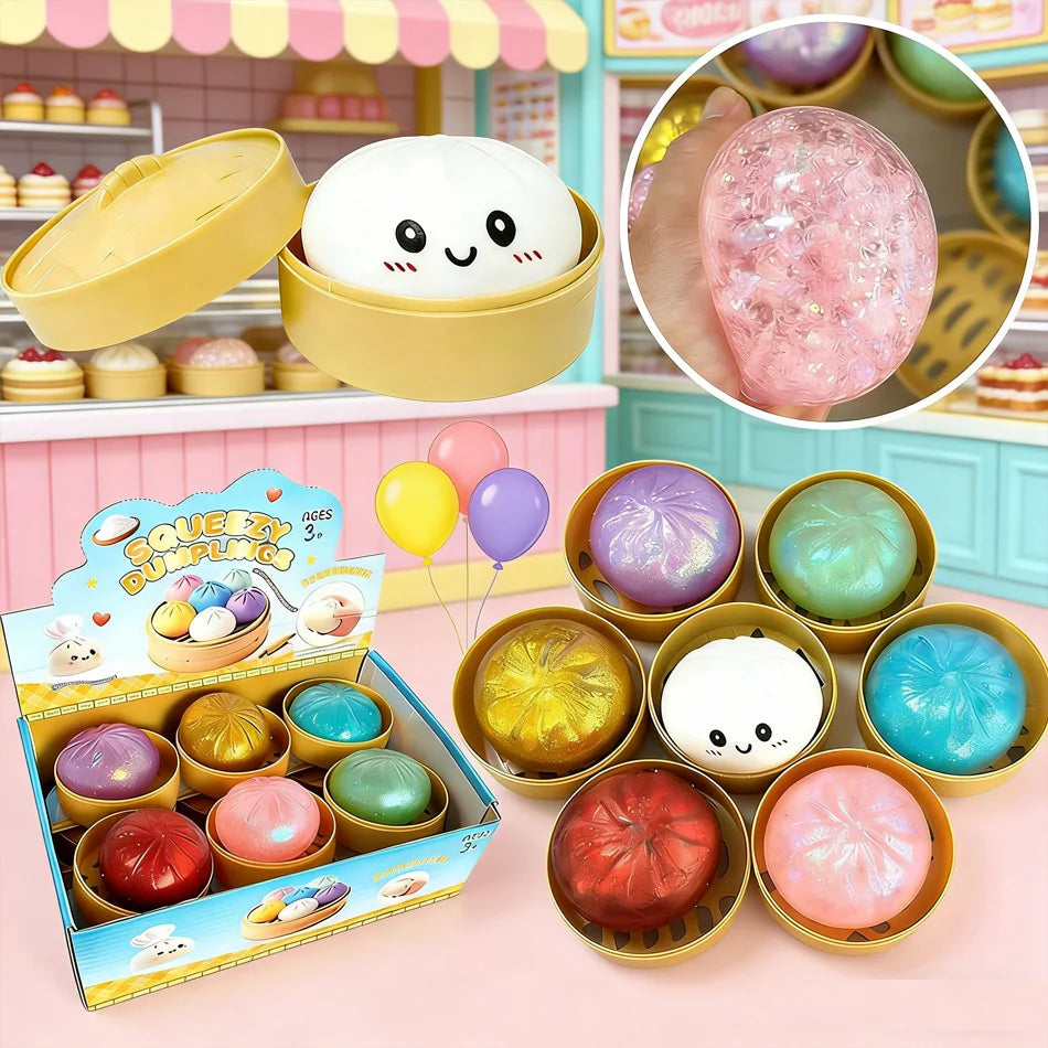 Glitter Dumpling Squishies Toy Bun Baozi Dumpling Mystery Box Colorful Food Squishy Sensory Fidget Toy Anti Stress Squeeze Balls