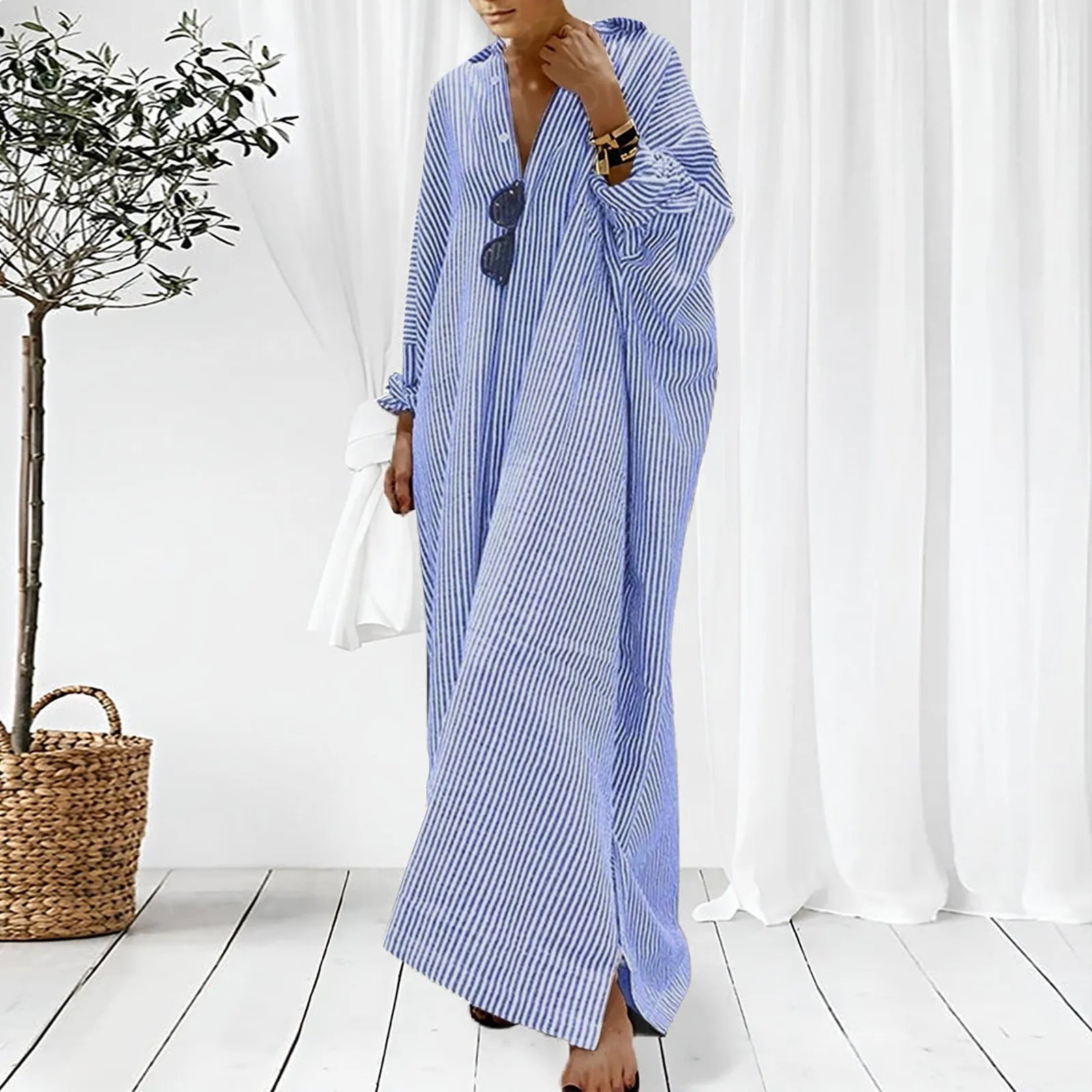 Elegant Outfits Summer Dresses For Women 2023 Stripe Cotton Shirt Casual Loose Maxi Dresses Formal Occasion Dresses Vestidos
