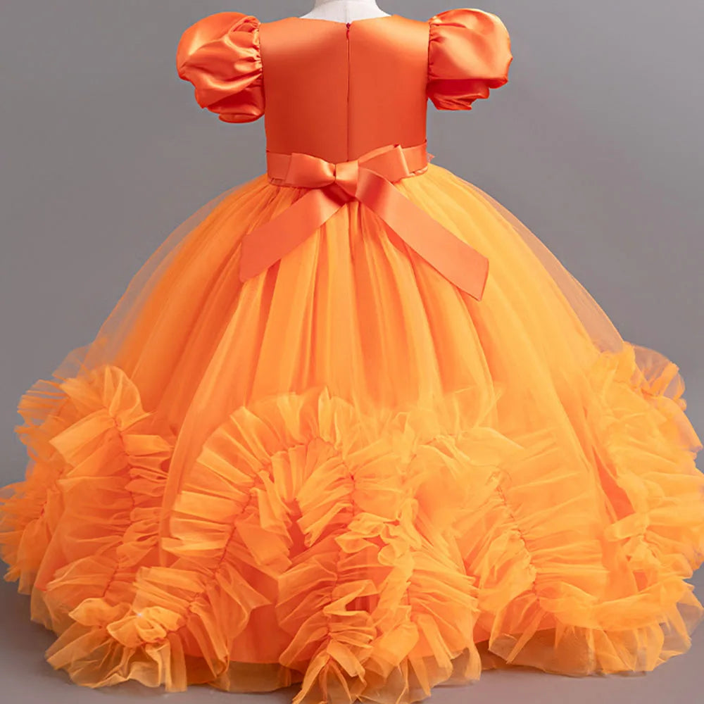 HETISO Girls Elegant Dresses Sequins Luxury Birthday Party Wedding Halloween Prom Gown Children's Princess Frocks 4 6 8 10 12Y