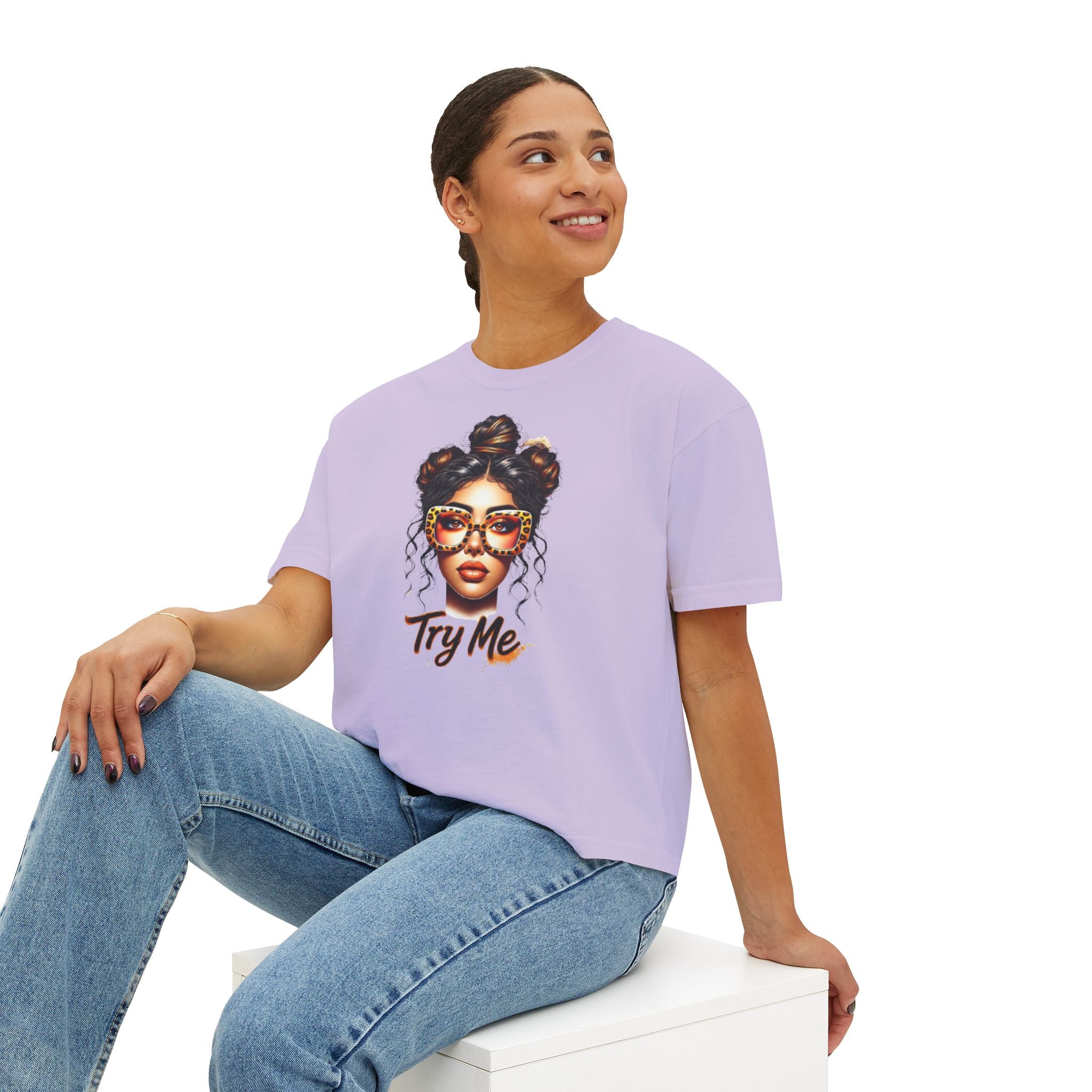 Boxy Tee — 'Try Me' Afro Chic Graphic Crop Top