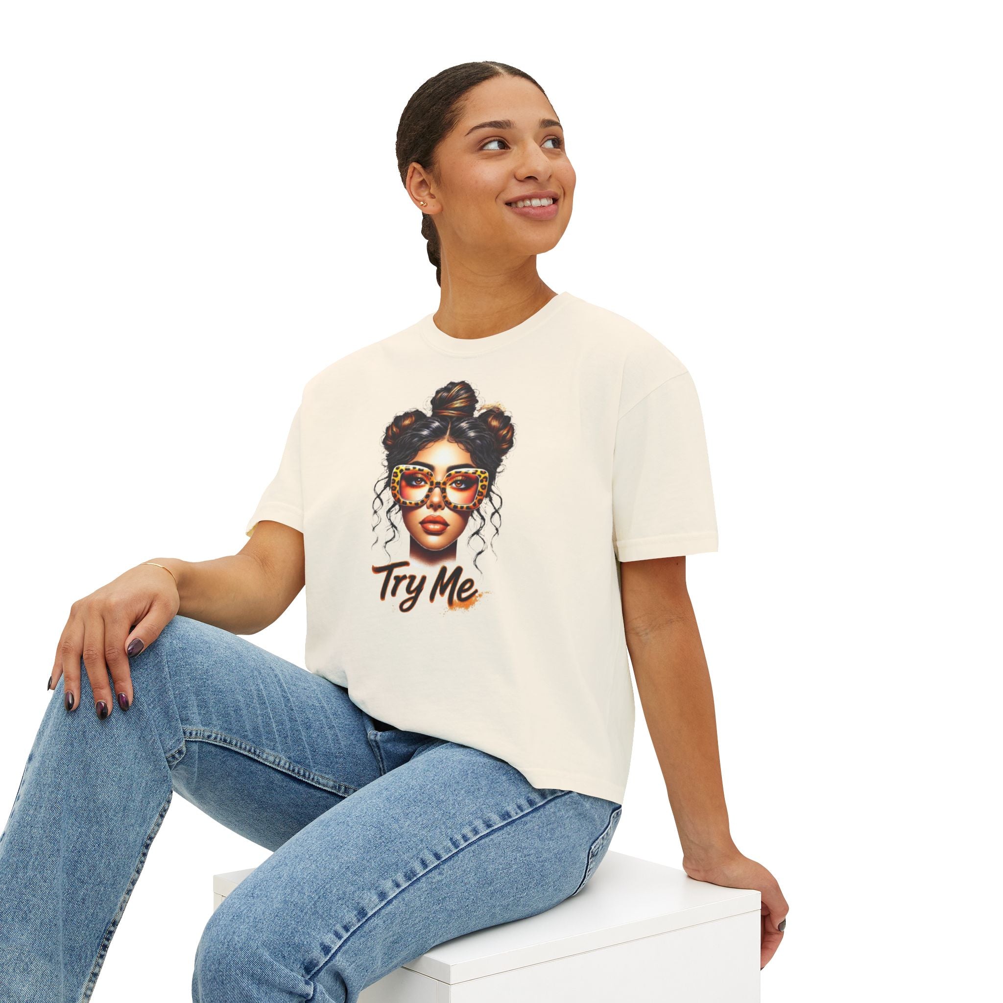 Boxy Tee — 'Try Me' Afro Chic Graphic Crop Top