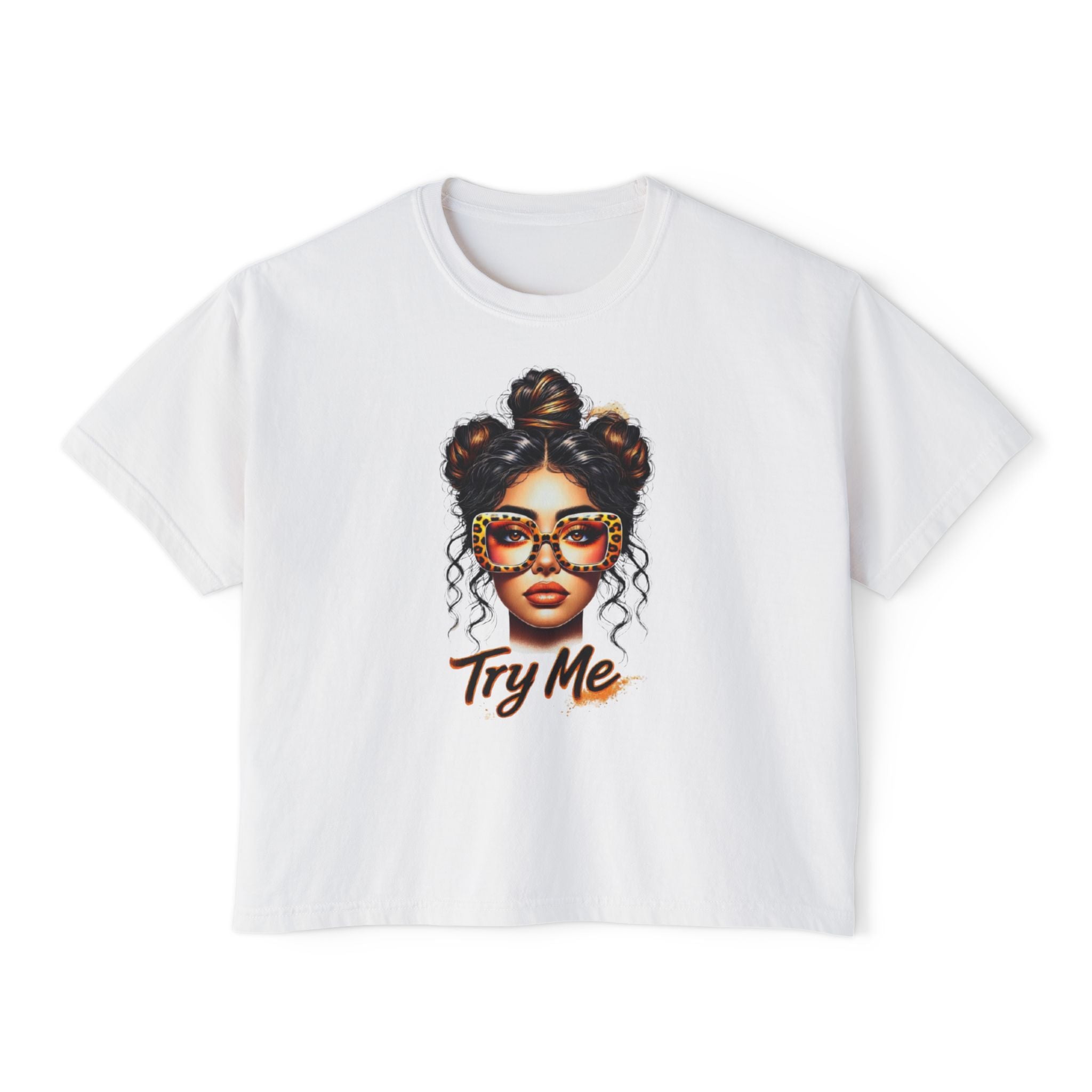 Boxy Tee — 'Try Me' Afro Chic Graphic Crop Top