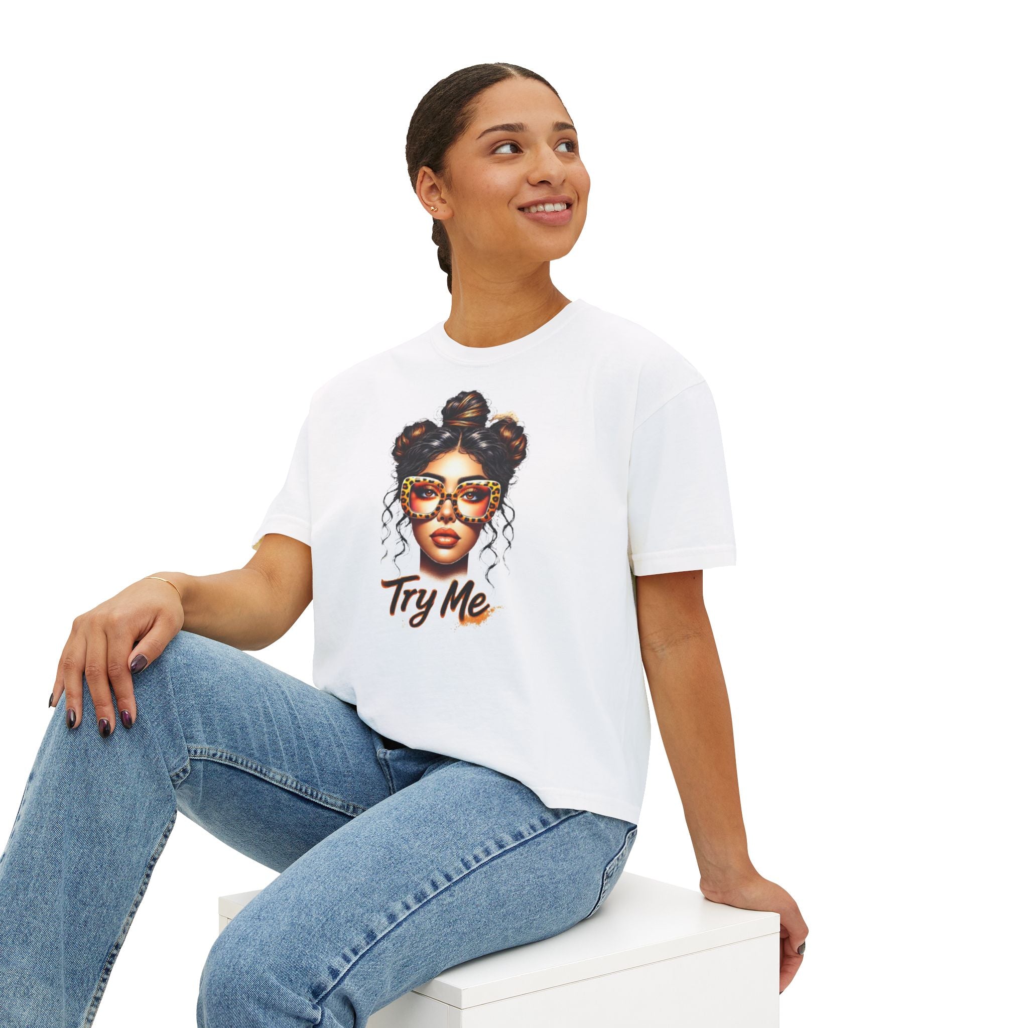 Boxy Tee — 'Try Me' Afro Chic Graphic Crop Top