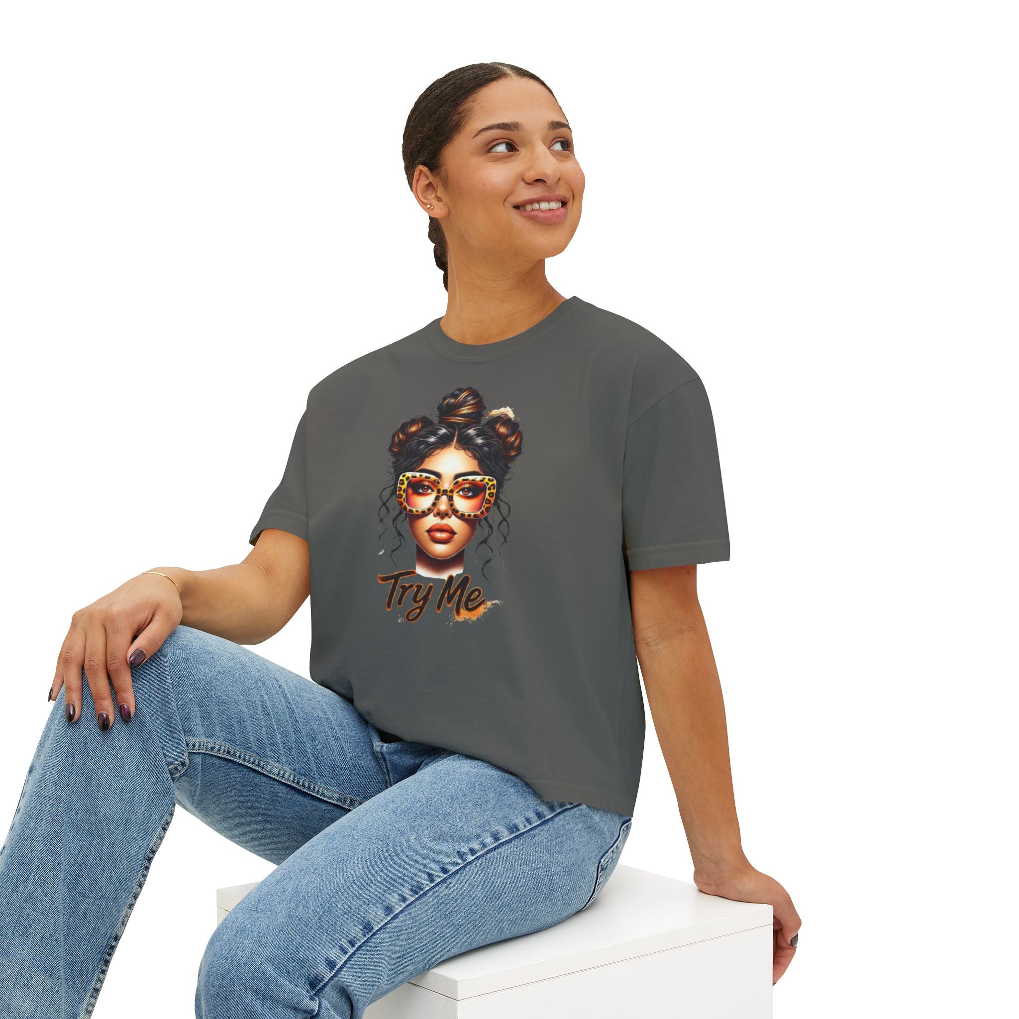 Boxy Tee — 'Try Me' Afro Chic Graphic Crop Top