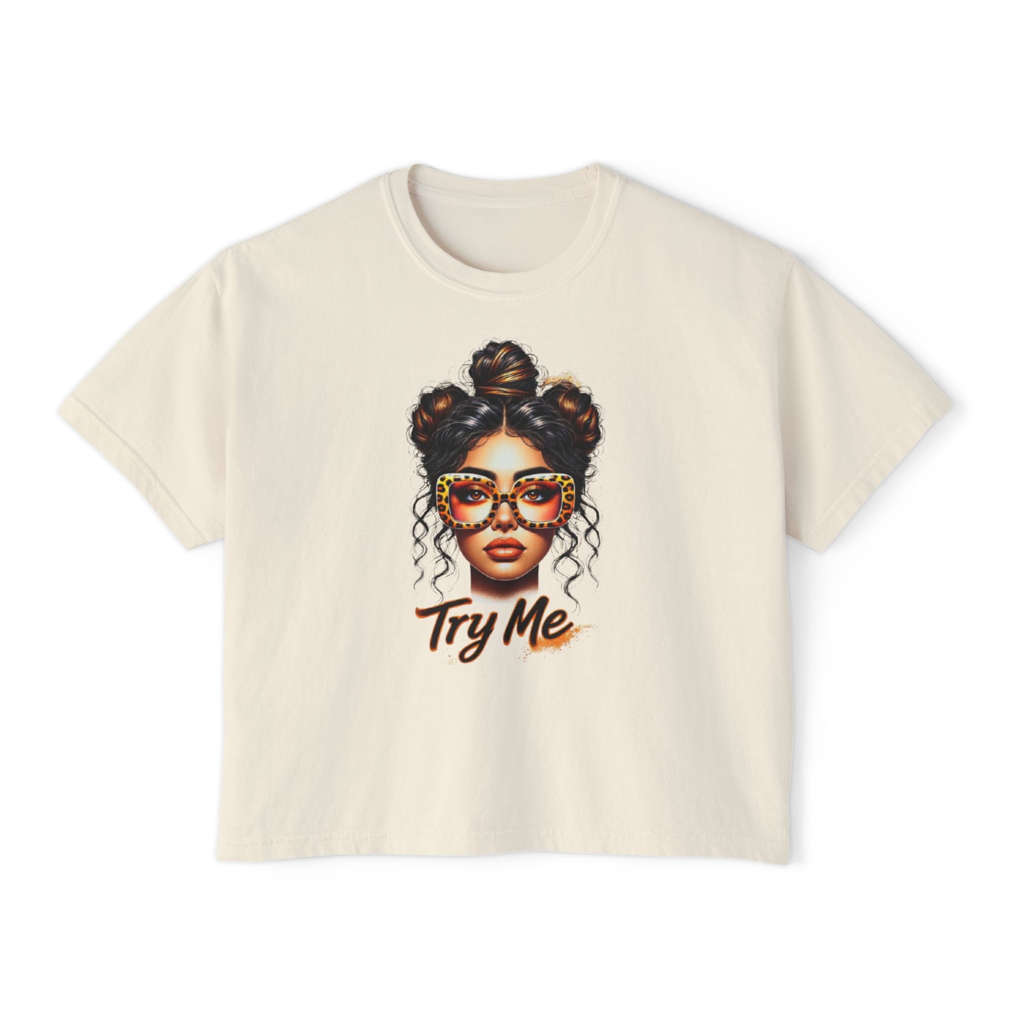 Boxy Tee — 'Try Me' Afro Chic Graphic Crop Top