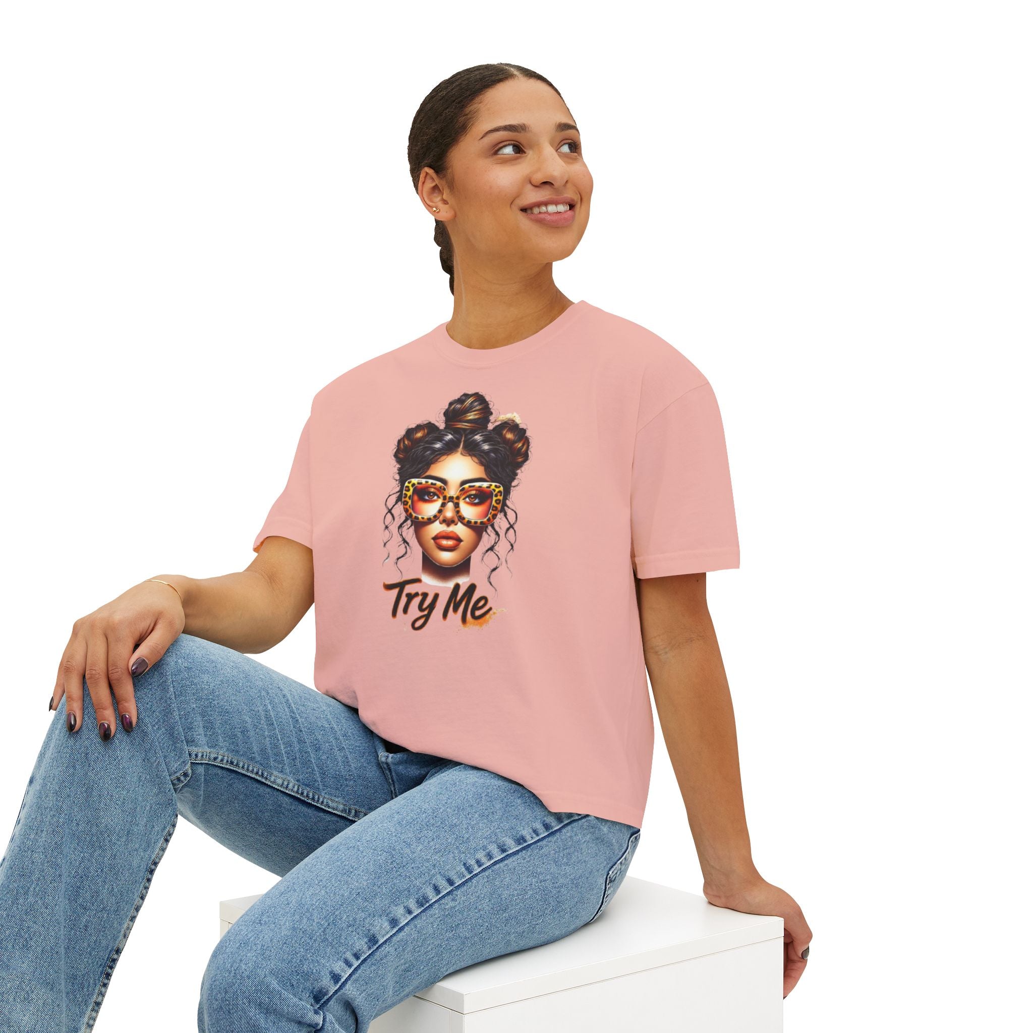 Boxy Tee — 'Try Me' Afro Chic Graphic Crop Top