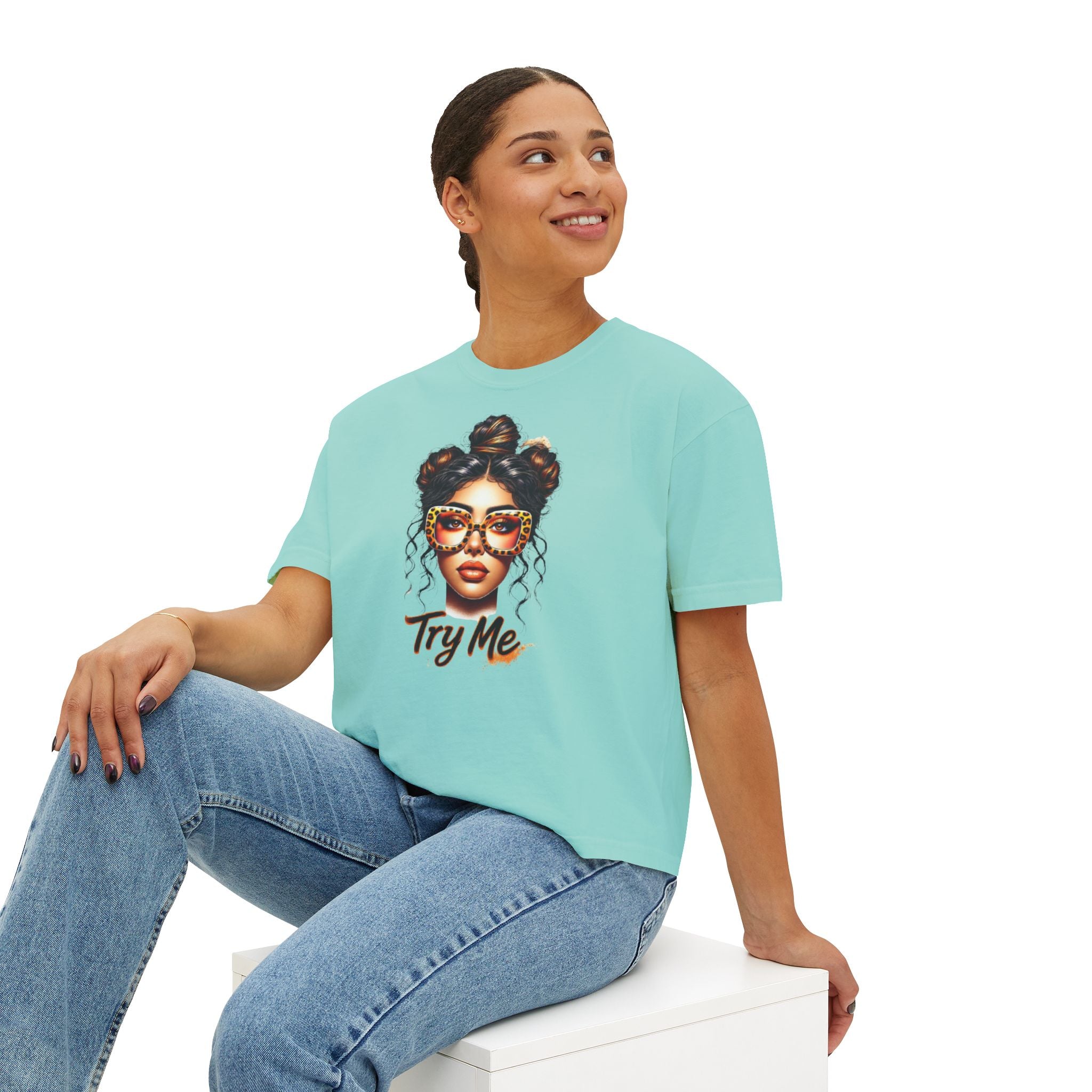 Boxy Tee — 'Try Me' Afro Chic Graphic Crop Top