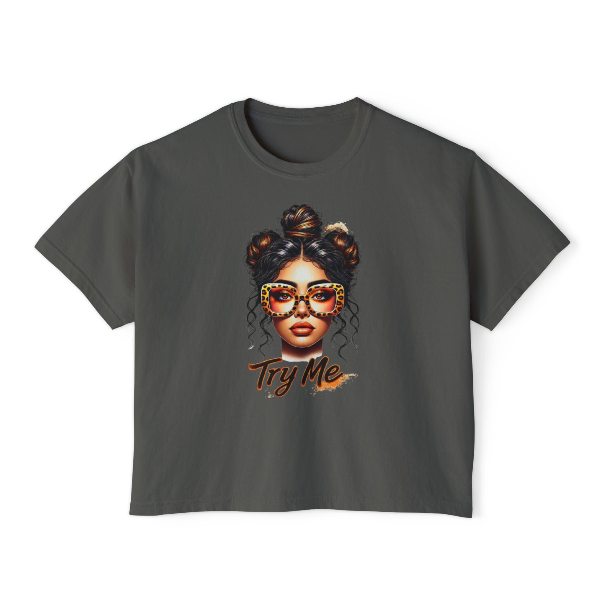 Boxy Tee — 'Try Me' Afro Chic Graphic Crop Top