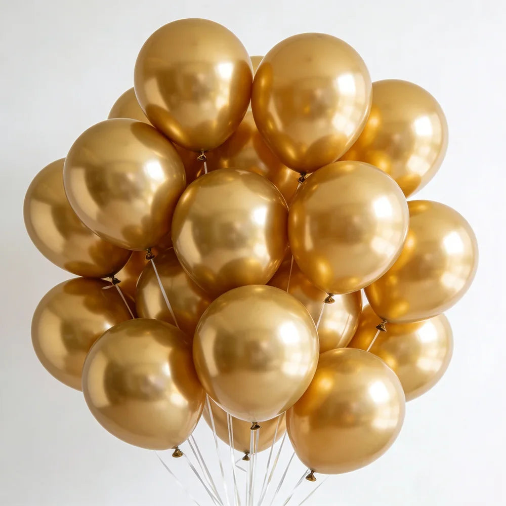 20pcs 12in Metal Gold Silver & Transparent Balloons with Gold Glitter Paper Scraps for Birthday Wedding Party Decor