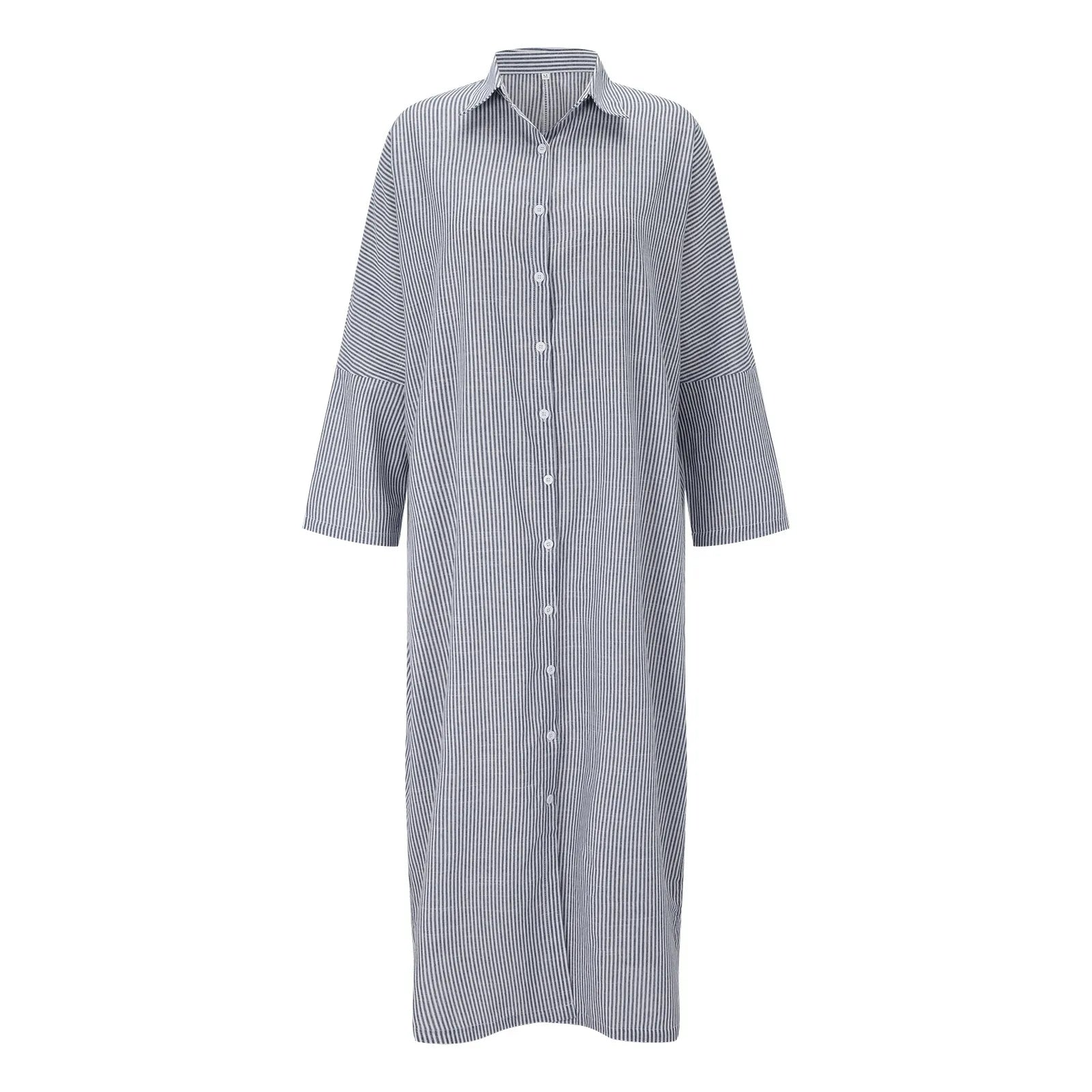 Elegant Outfits Summer Dresses For Women 2023 Stripe Cotton Shirt Casual Loose Maxi Dresses Formal Occasion Dresses Vestidos