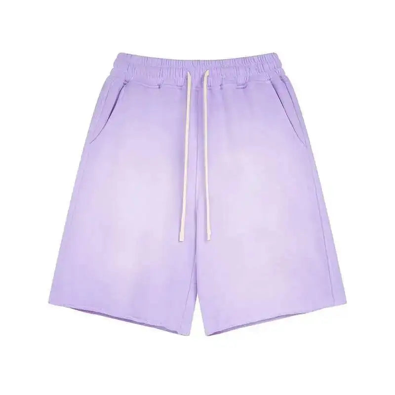 IEFB Spray Dye Washed Male Two-piece Set Light Brushed Short Sleeve T-shirt Elastic Waist Shorts Couple New Fashion Suit
