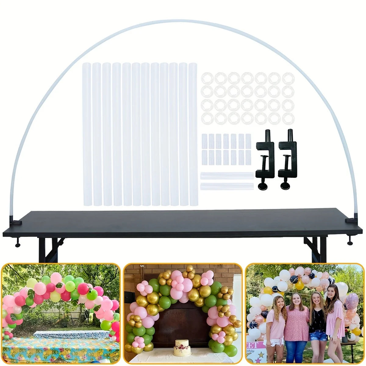 1set Deluxe Adjustable Semicircle Balloon Arch Kit - 2M Plastic Frame, Easy-Setup Home Outdoor Wedding Birthday Party Decoration