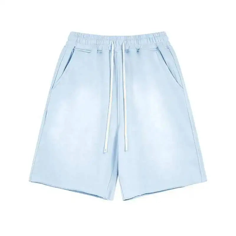 IEFB Spray Dye Washed Male Two-piece Set Light Brushed Short Sleeve T-shirt Elastic Waist Shorts Couple New Fashion Suit