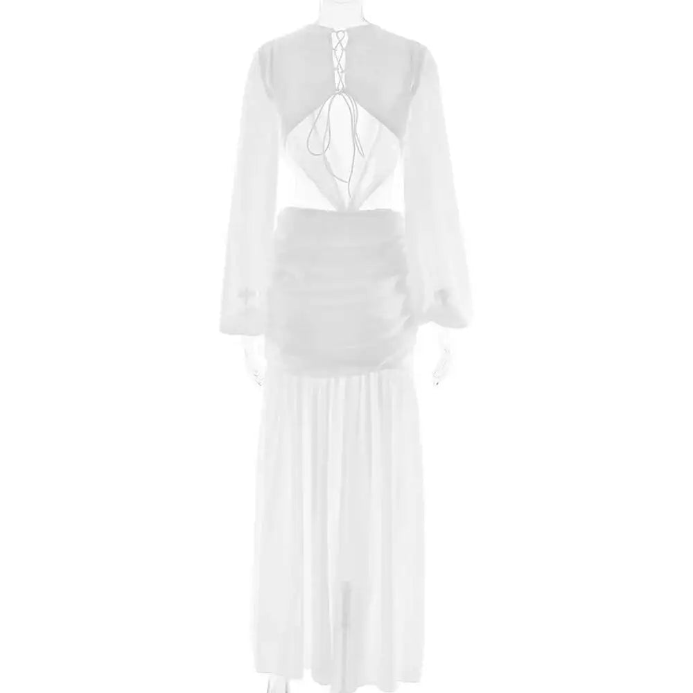 Avrilyaan  Deep V Hollow Chiffon Backless Sexy Party Dress Women 2025 Spring Summer Dress Nightclub Bodycon Maxi Long Dresses