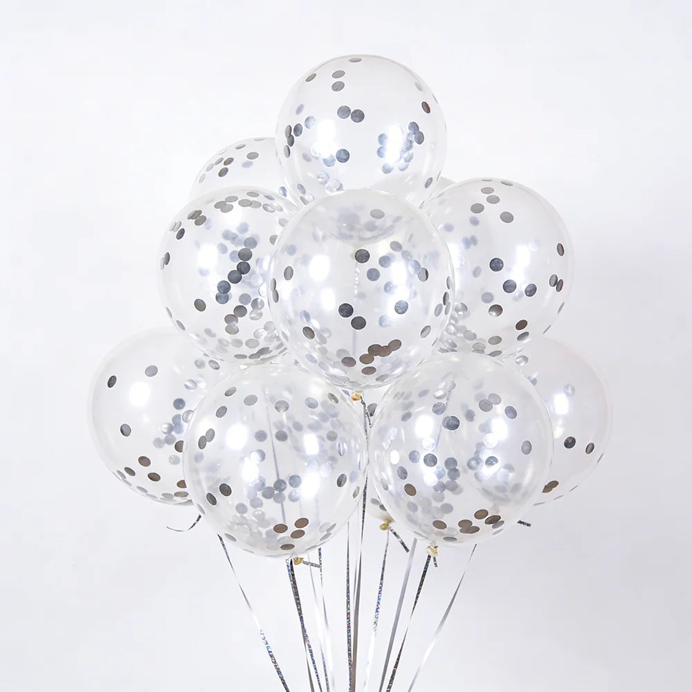 20pcs 12in Metal Gold Silver & Transparent Balloons with Gold Glitter Paper Scraps for Birthday Wedding Party Decor
