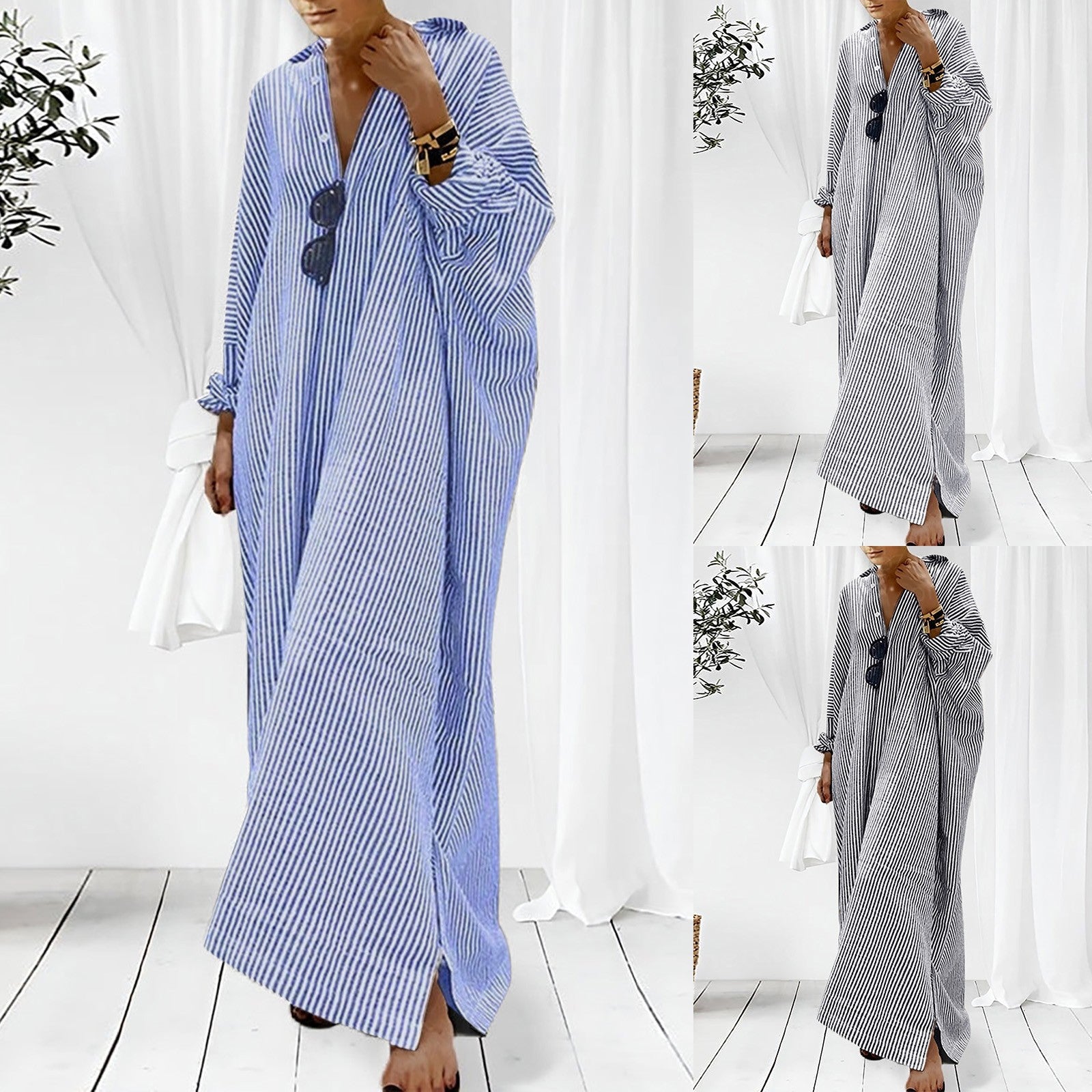 Elegant Outfits Summer Dresses For Women 2023 Stripe Cotton Shirt Casual Loose Maxi Dresses Formal Occasion Dresses Vestidos