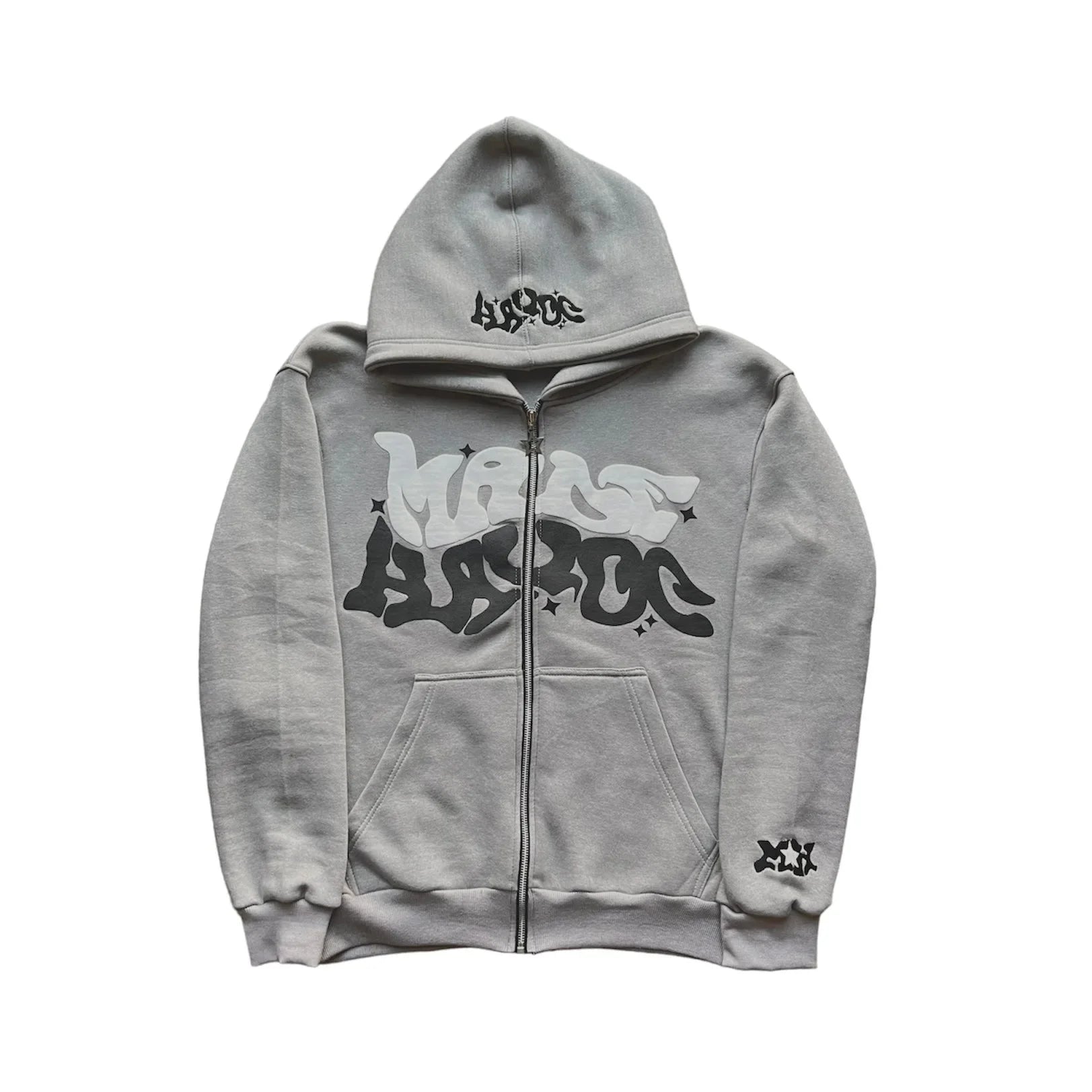 Zipper hooded sweatshirt with retro American letters suitable for men and women wearing Y2K jacket autumn/winter cardigan