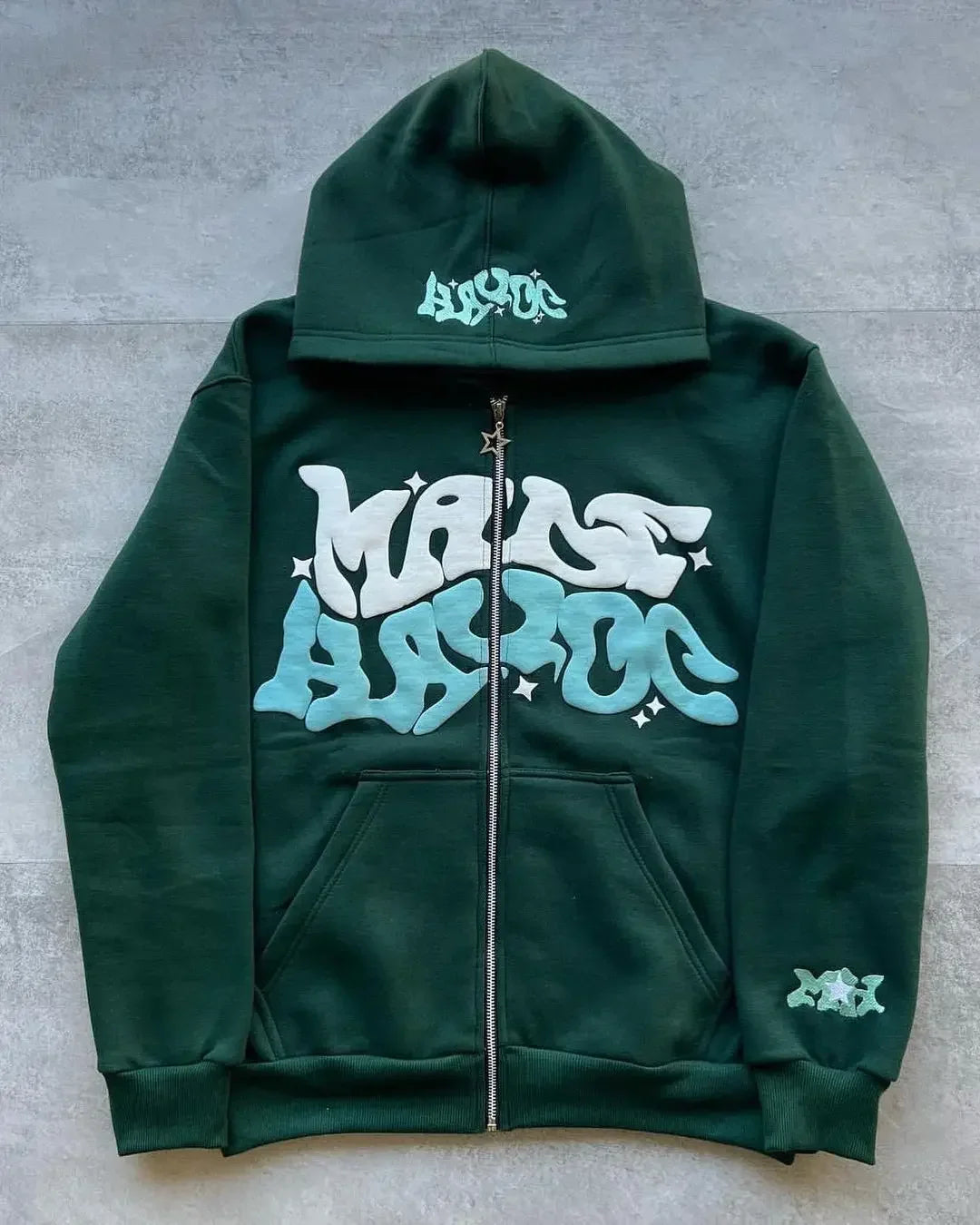 Zipper hooded sweatshirt with retro American letters suitable for men and women wearing Y2K jacket autumn/winter cardigan