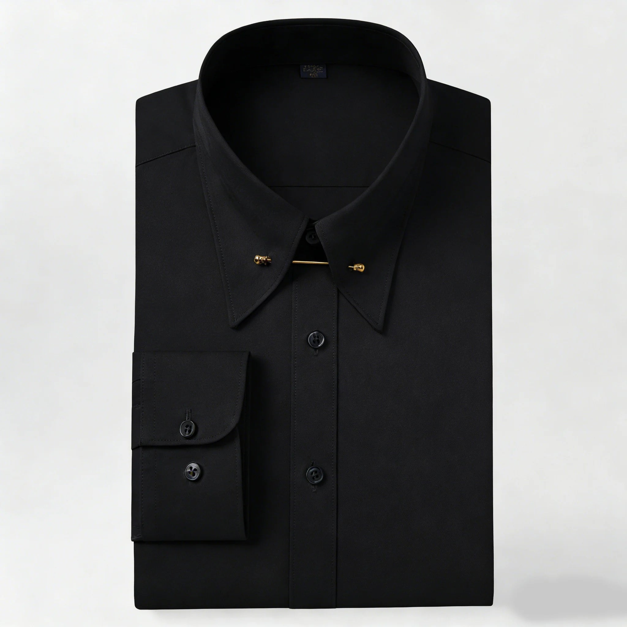 Embroidered French Cufflinks Men's Long-Sleeve Shirt with Collar Pins, Big Collar Dress Shirt for Business Formal Wear, Gentlema