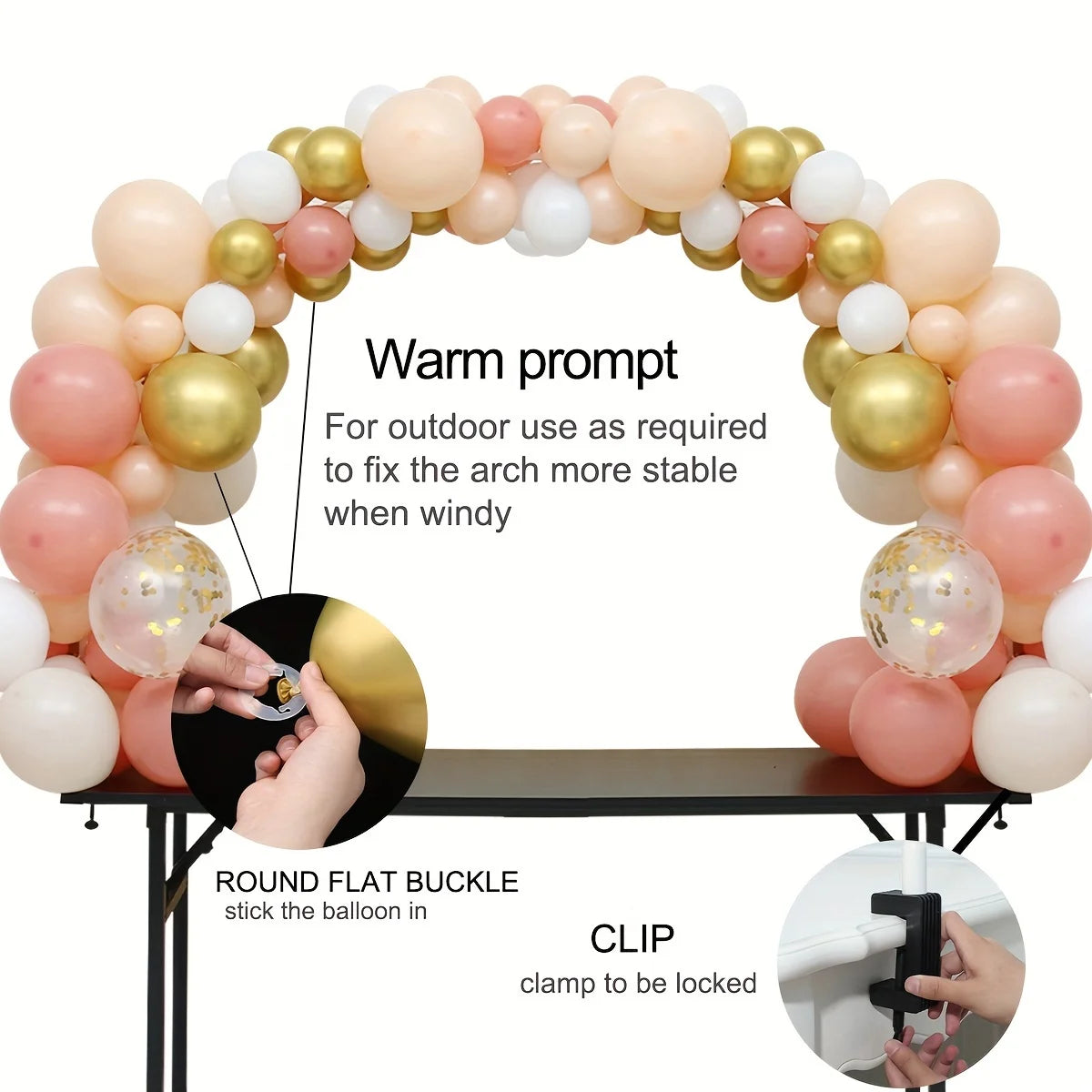 1set Deluxe Adjustable Semicircle Balloon Arch Kit - 2M Plastic Frame, Easy-Setup Home Outdoor Wedding Birthday Party Decoration