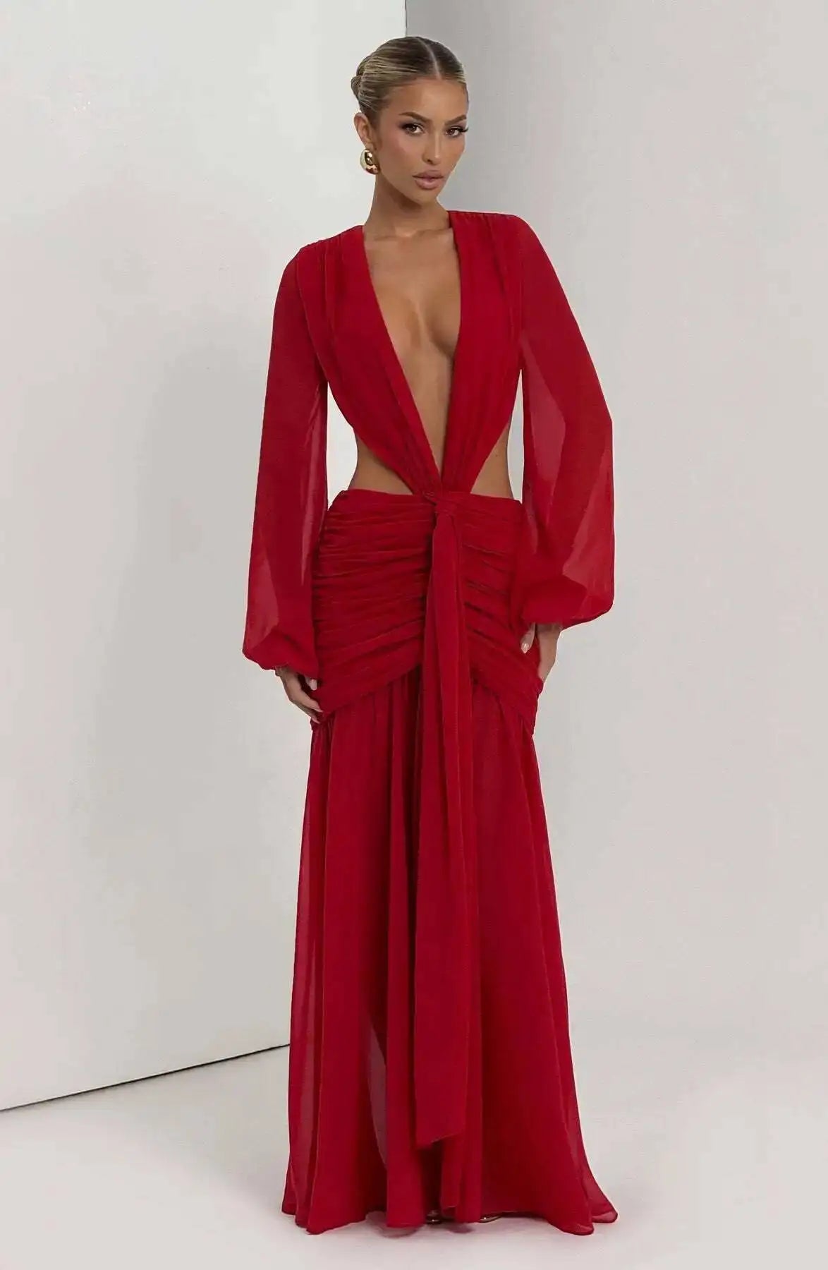 Avrilyaan  Deep V Hollow Chiffon Backless Sexy Party Dress Women 2025 Spring Summer Dress Nightclub Bodycon Maxi Long Dresses