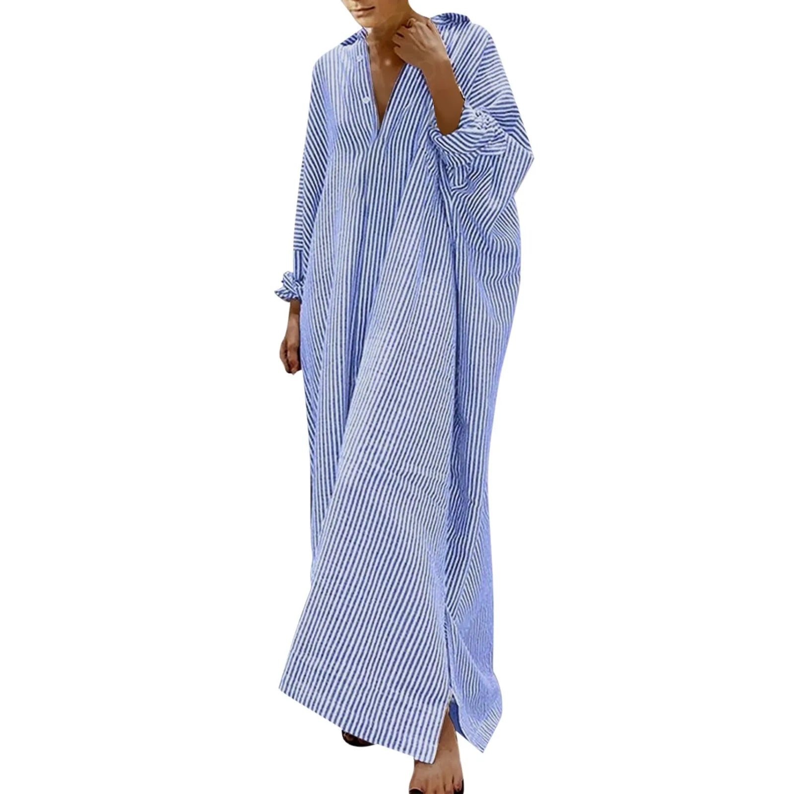 Elegant Outfits Summer Dresses For Women 2023 Stripe Cotton Shirt Casual Loose Maxi Dresses Formal Occasion Dresses Vestidos