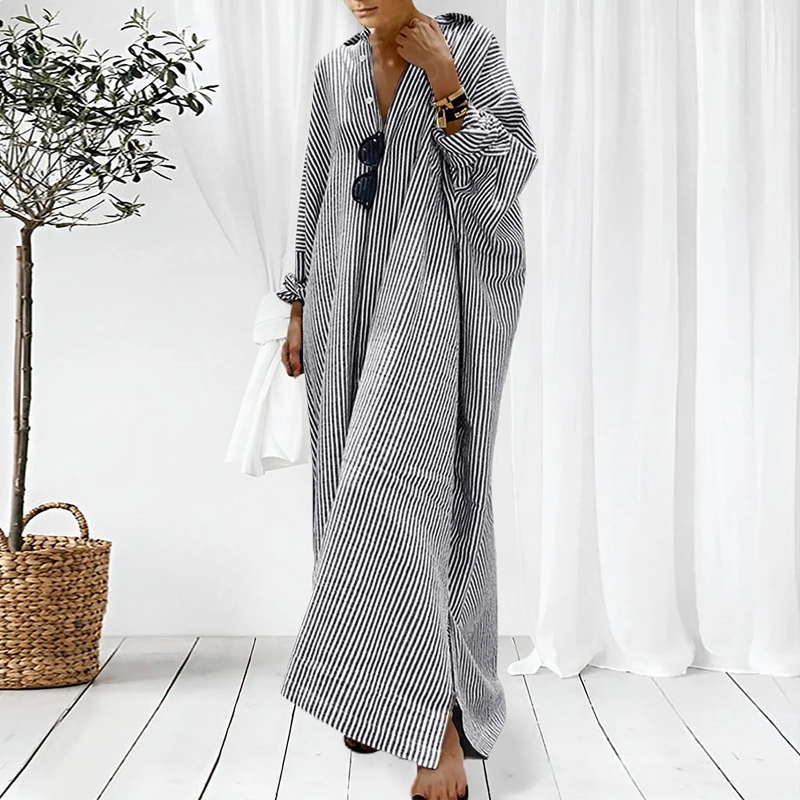 Elegant Outfits Summer Dresses For Women 2023 Stripe Cotton Shirt Casual Loose Maxi Dresses Formal Occasion Dresses Vestidos