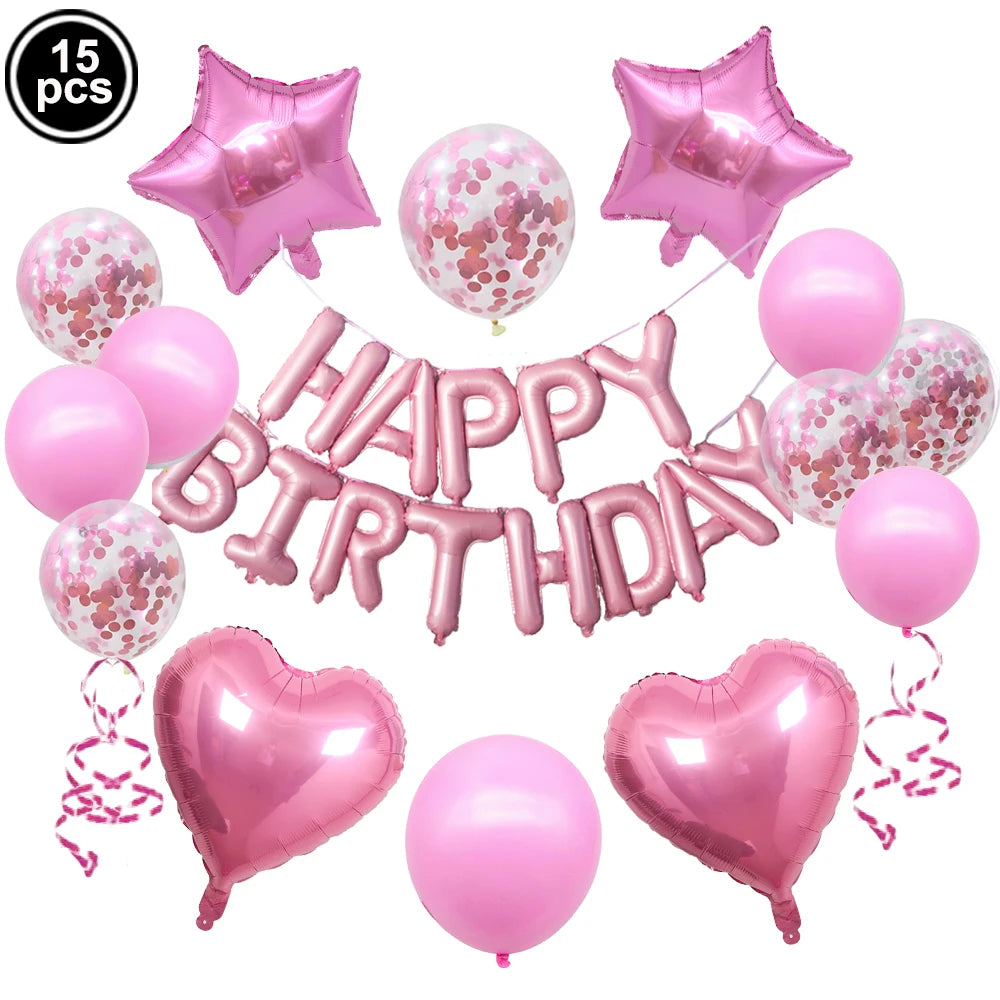 16inch Happy Birthday Decoration Balloons Pink Blue Letter Foil Ballons Set Birthday Party Decor Air Globos Balony Anniversaire