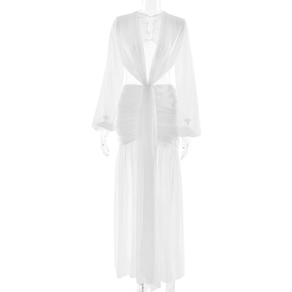 Avrilyaan  Deep V Hollow Chiffon Backless Sexy Party Dress Women 2025 Spring Summer Dress Nightclub Bodycon Maxi Long Dresses