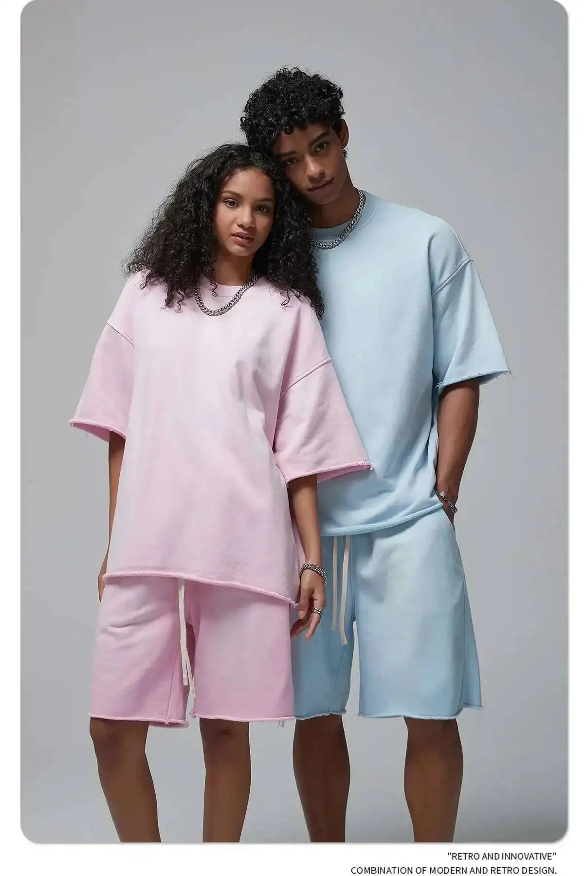 IEFB Spray Dye Washed Male Two-piece Set Light Brushed Short Sleeve T-shirt Elastic Waist Shorts Couple New Fashion Suit