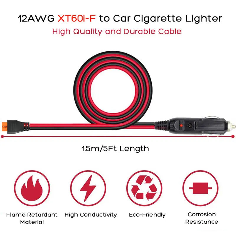 12AWG 12V 24V Car Cigarette Lighter to XT60i Cable for EcoFlow Delta 2/2 Max/Pro/Pro 3/3 Plus River 2/2Pro/2 Max/3/3 Plus etc.