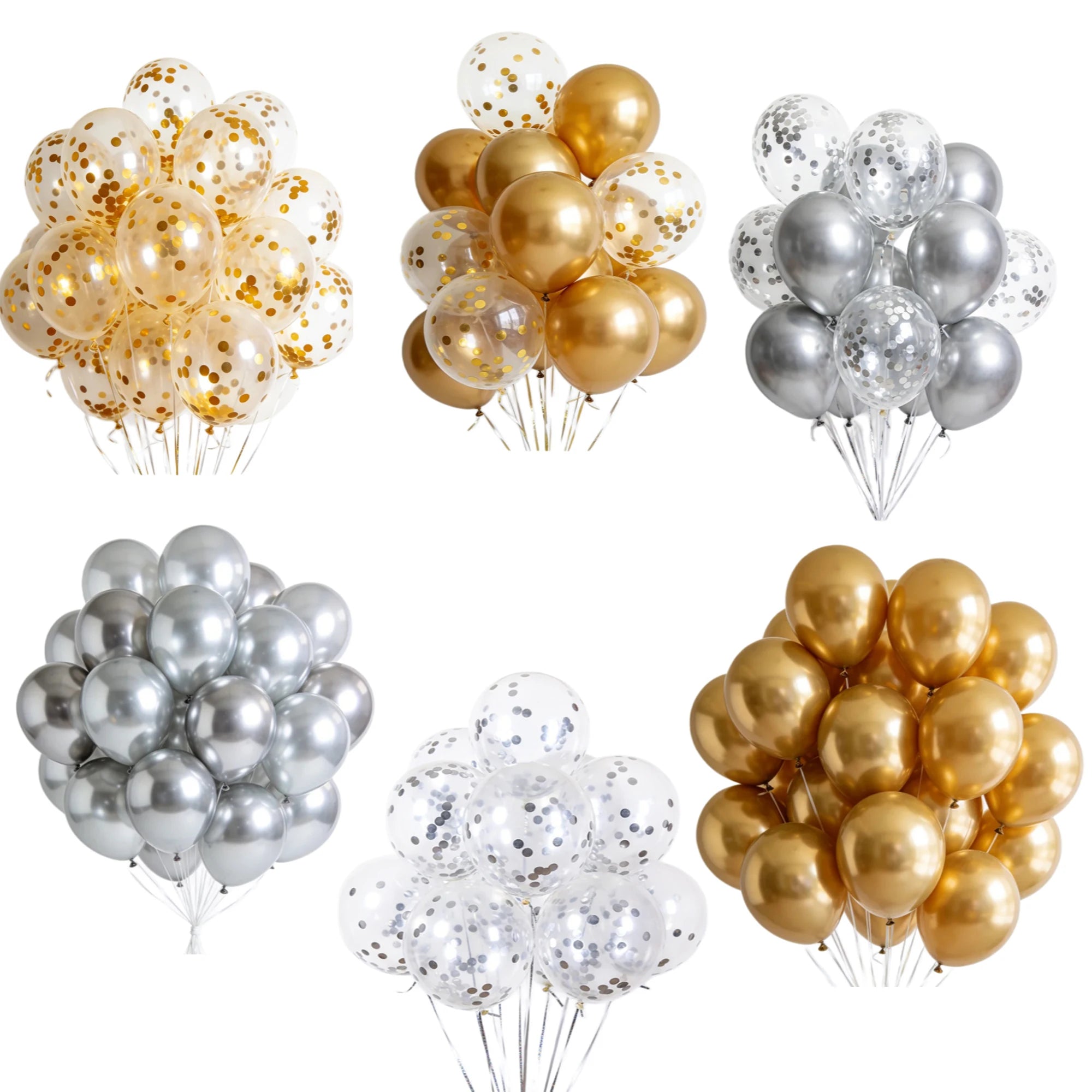 20pcs 12in Metal Gold Silver & Transparent Balloons with Gold Glitter Paper Scraps for Birthday Wedding Party Decor