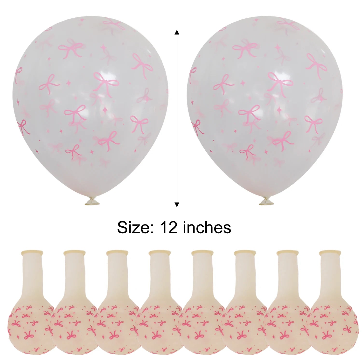 50/10pcs Bow Theme Latex Balloon 12 Inches Bowknot Print White Balloons for Kids Girls Birthday Baby Shower Wedding Party Decor