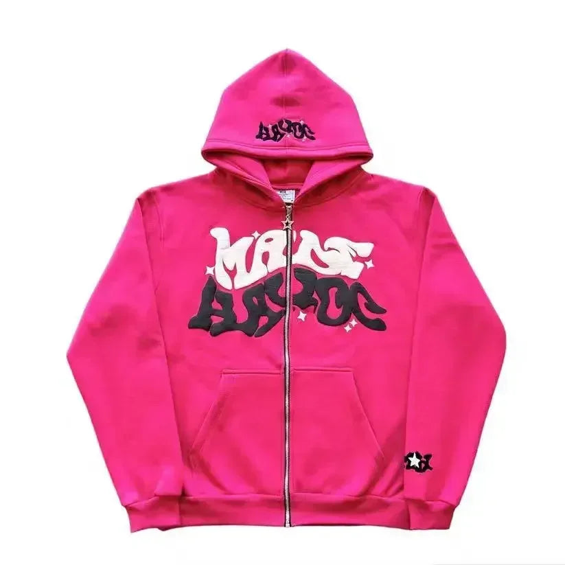 Zipper hooded sweatshirt with retro American letters suitable for men and women wearing Y2K jacket autumn/winter cardigan