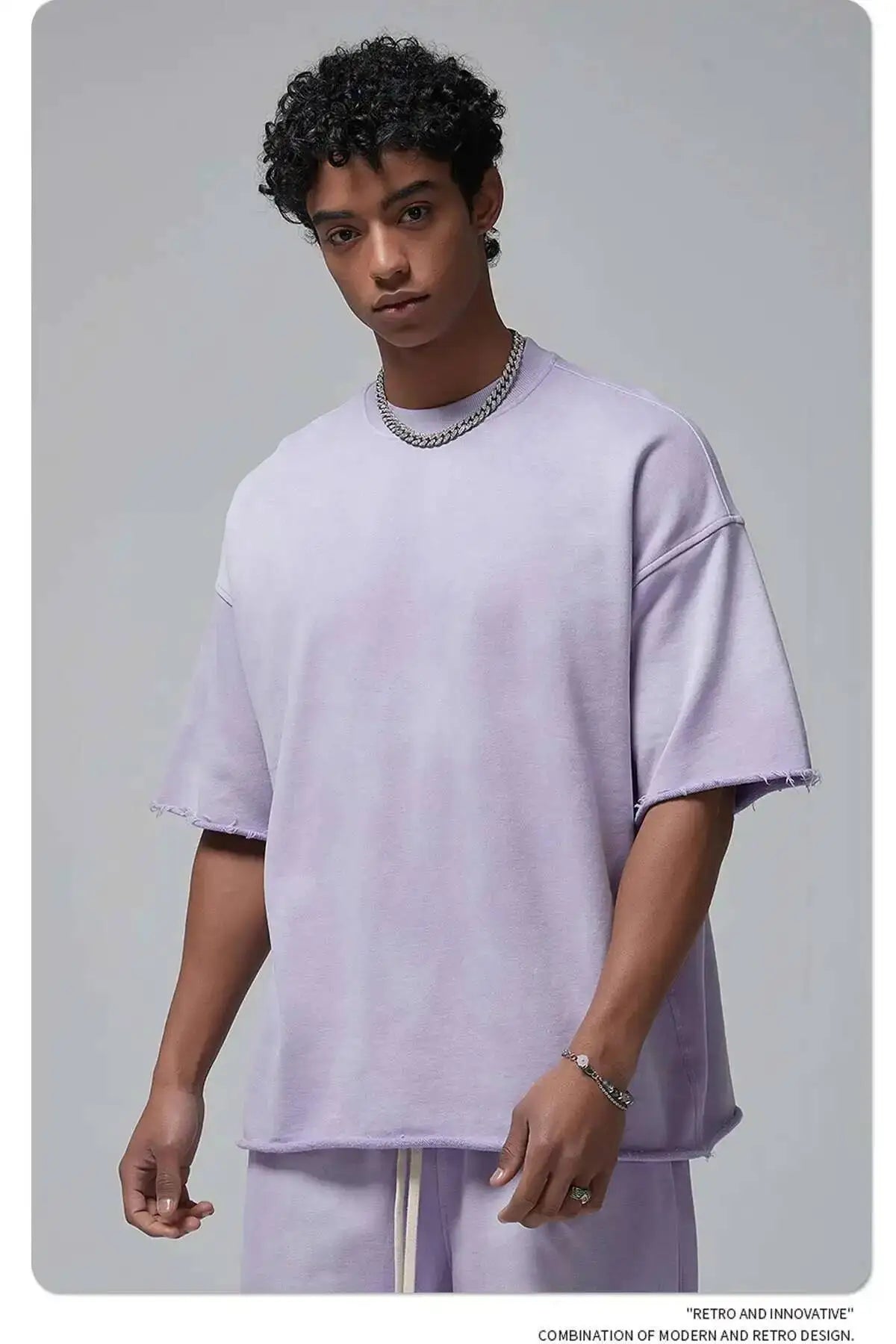 IEFB Spray Dye Washed Male Two-piece Set Light Brushed Short Sleeve T-shirt Elastic Waist Shorts Couple New Fashion Suit