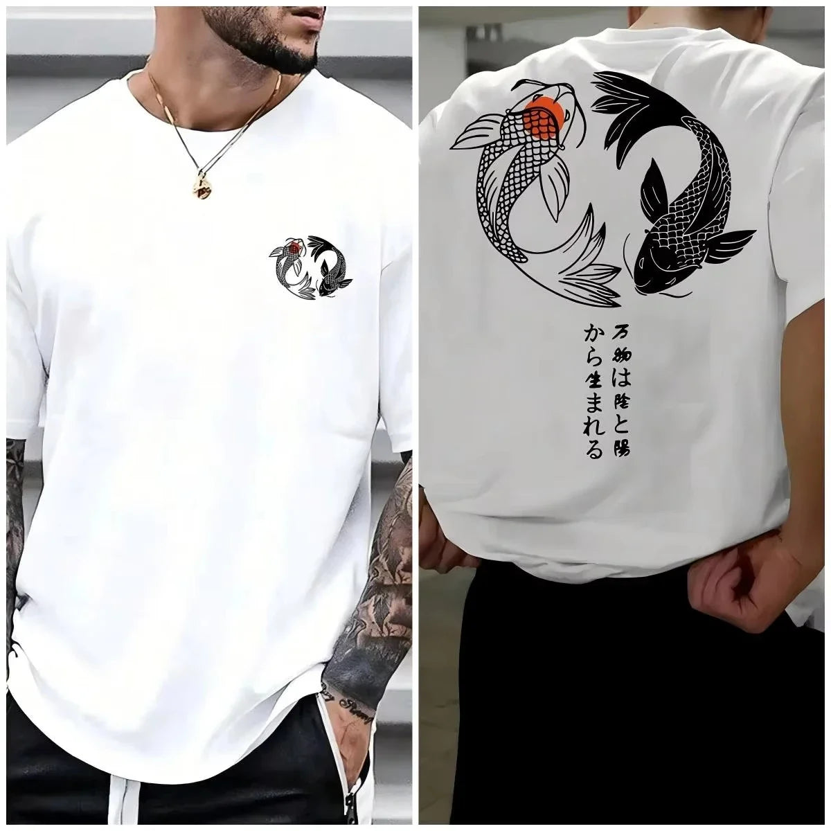 Koi Harajuku Japanese Pattern 100% Pure Cotton Men's T-shirt Summer Daily Outdoor Sports Street Casual Comfortable Short-sleeved