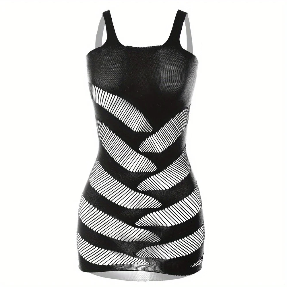 New Erotic lingerie Striped Perspective Hollow Tight Skirt Short dresses women's clothing free shipping Evening dress Party Girl