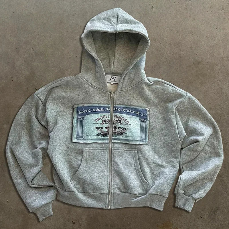 Y2K Retro Zip Up Hoodie Hip-Hop Printed Letter Casual Streetwear For Men And Women Gothic Harajuku Fashion Oversized Sweatshirts