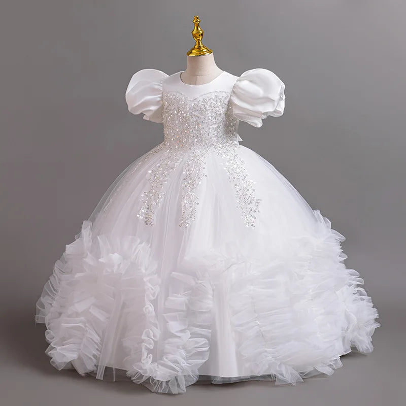 HETISO Girls Elegant Dresses Sequins Luxury Birthday Party Wedding Halloween Prom Gown Children's Princess Frocks 4 6 8 10 12Y