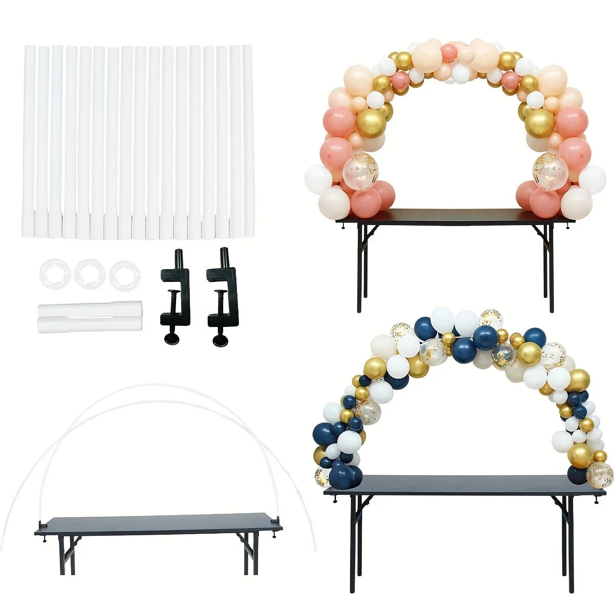 1set Deluxe Adjustable Semicircle Balloon Arch Kit - 2M Plastic Frame, Easy-Setup Home Outdoor Wedding Birthday Party Decoration