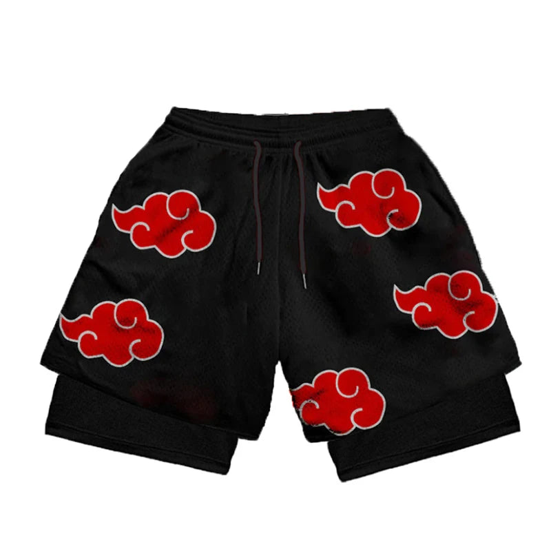 Anime Performance Shorts Men Women 2 In 1 Gym Shorts Manga 3D Print Mesh Quick Dry Sports Short Pants Summer Fitness Workout