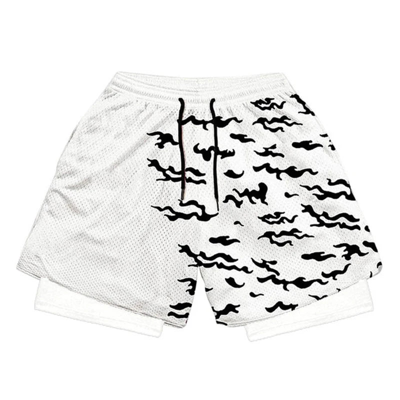 Anime Performance Shorts Men Women 2 In 1 Gym Shorts Manga 3D Print Mesh Quick Dry Sports Short Pants Summer Fitness Workout