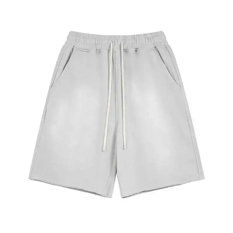 IEFB Spray Dye Washed Male Two-piece Set Light Brushed Short Sleeve T-shirt Elastic Waist Shorts Couple New Fashion Suit
