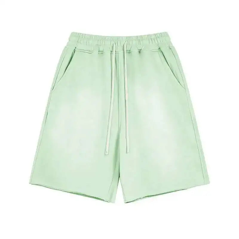 IEFB Spray Dye Washed Male Two-piece Set Light Brushed Short Sleeve T-shirt Elastic Waist Shorts Couple New Fashion Suit