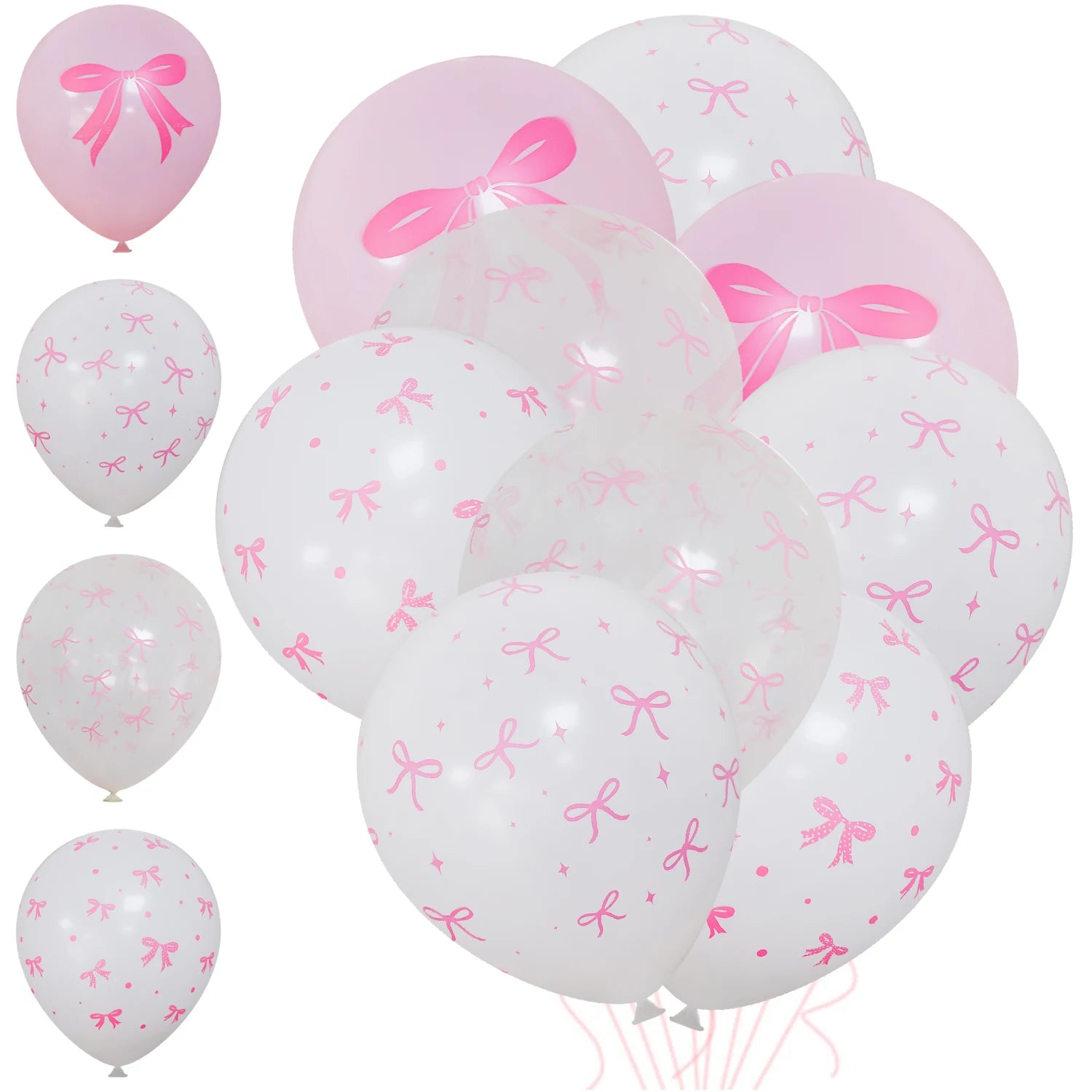 50/10pcs Bow Theme Latex Balloon 12 Inches Bowknot Print White Balloons for Kids Girls Birthday Baby Shower Wedding Party Decor