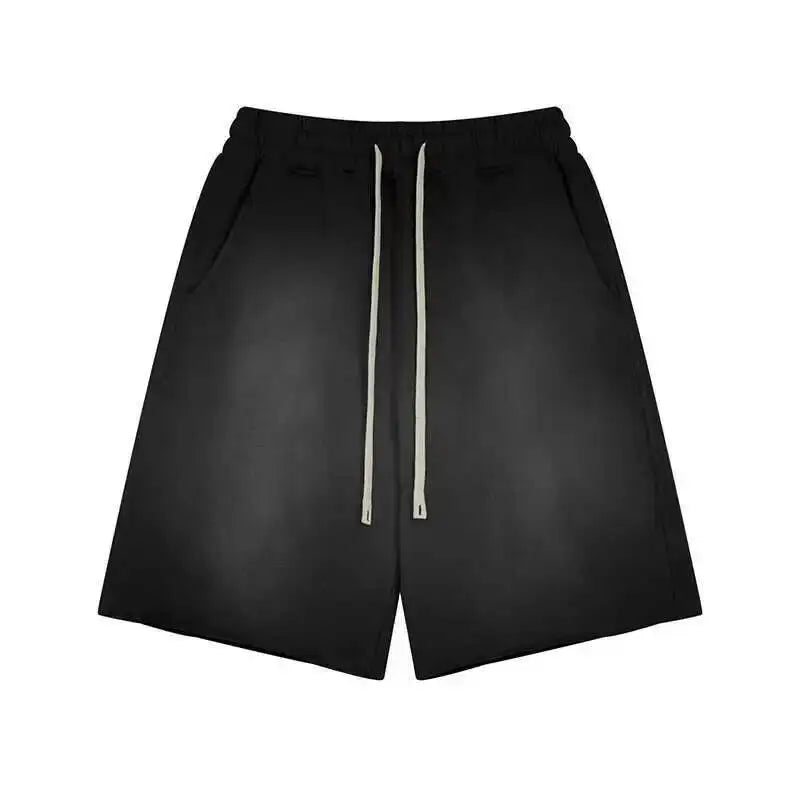 IEFB Spray Dye Washed Male Two-piece Set Light Brushed Short Sleeve T-shirt Elastic Waist Shorts Couple New Fashion Suit